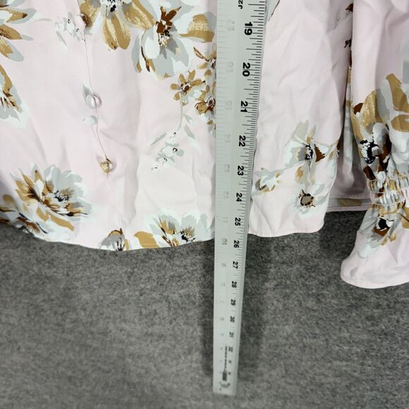 White House Black Market Top Women M Medium White Floral Button Up V-Neck Casual - Picture 6 of 7